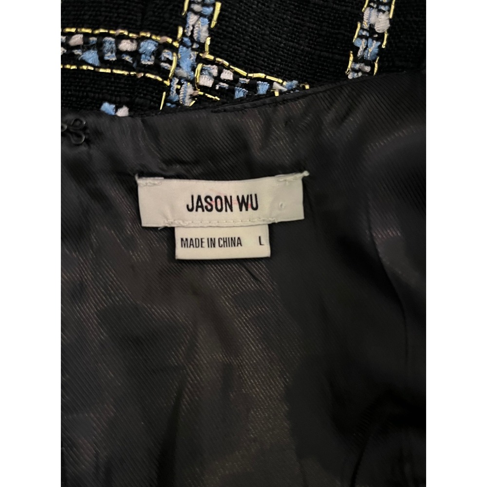 Jason Wu Black Tweed Windowpane Plaid Mini Dress Square Neck Metallic Large - Picture 3 of 8
